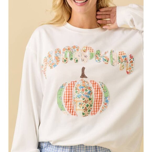 Women's Pumpkin Patchwork Sweatshirt Top Mainstrip Size Large - Picture 4 of 5